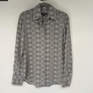 Kal Rieman Geometric Print Button Down Silk Shirt Womens Sz 6 Gray Classic Artsy